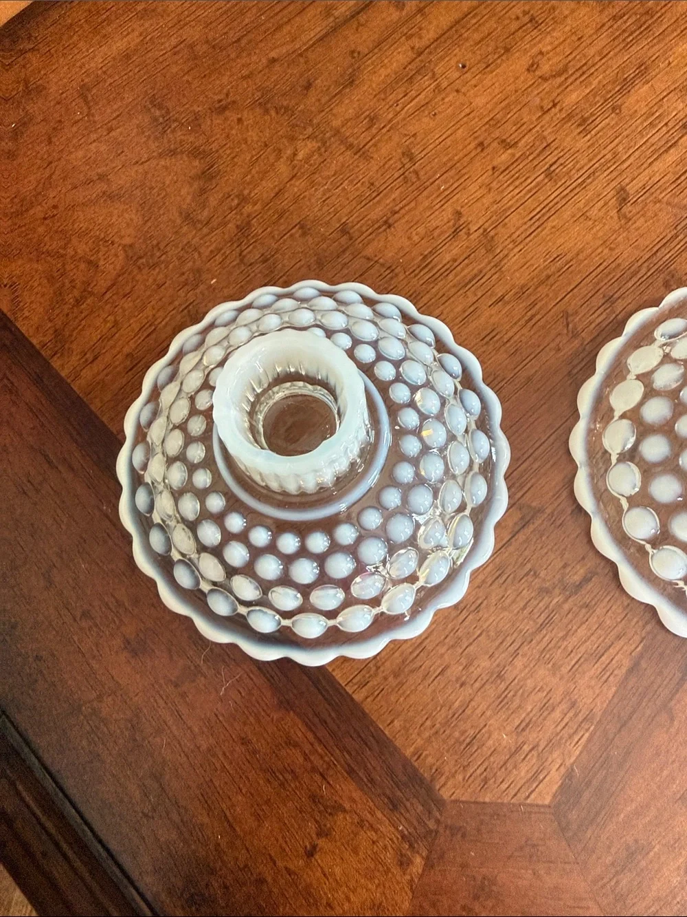 Vintage Moonstone Opalescent  Hobnail Candlestick Holder